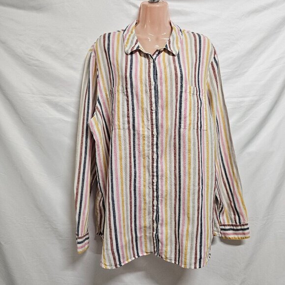 Boden Button Up Striped Top Blouse Shirt Women Size 16/18R Multicolor Linen - Picture 1 of 13